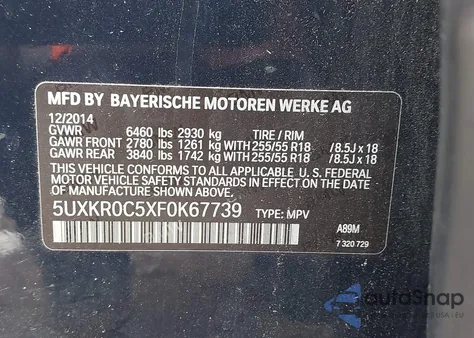 2015 BMW X5 xDrive35I z USA, uszkodzony, nr VIN 5UXKR0C5XF0K67739